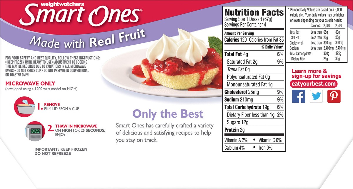 slide 8 of 11, Smart Ones Weight Watchers Smart Ones(r) Smart Delights Strawberry Shortcake 4-2.36 oz. Cups, 4 ct