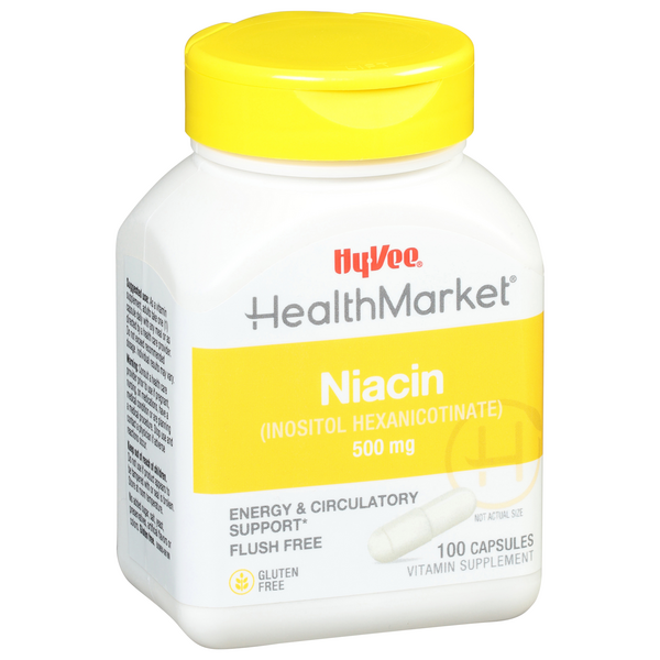 slide 1 of 1, Hy-Vee HealthMarket Niacin Inositol Hexanicotinate 500 mg Capsules, 100 ct