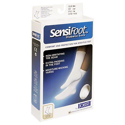 slide 1 of 1, Jobst SensiFoot Diabetic Crew Sock Large White, 1 ct