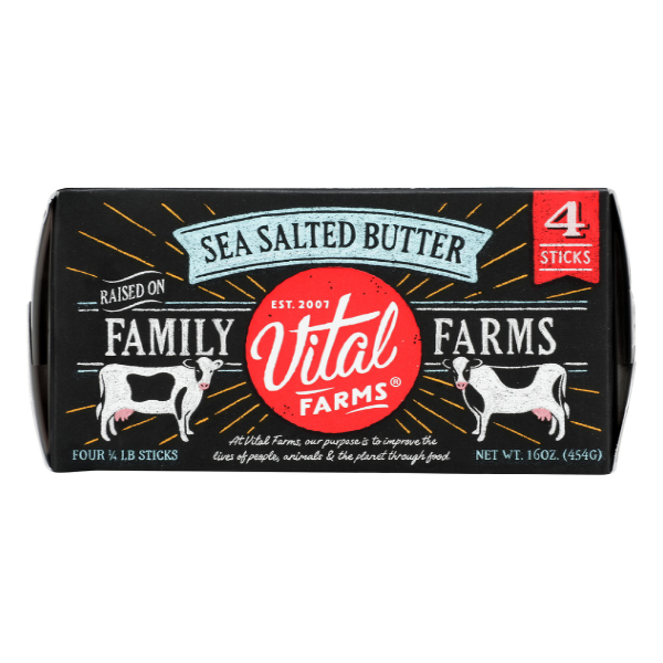 slide 1 of 1, Vital Farms 90% Grass-Fed Pasture-Raised Salted Butter 4 - 0.25 lb Sticks, 4 ct