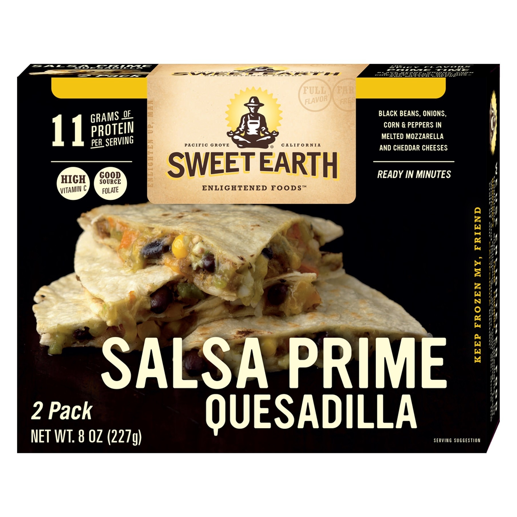 slide 1 of 3, SWEET EARTH NATURAL FOODS Sweet Earth Salsa Prime Frozen Quesadilla, 0.8 oz, 2 ct