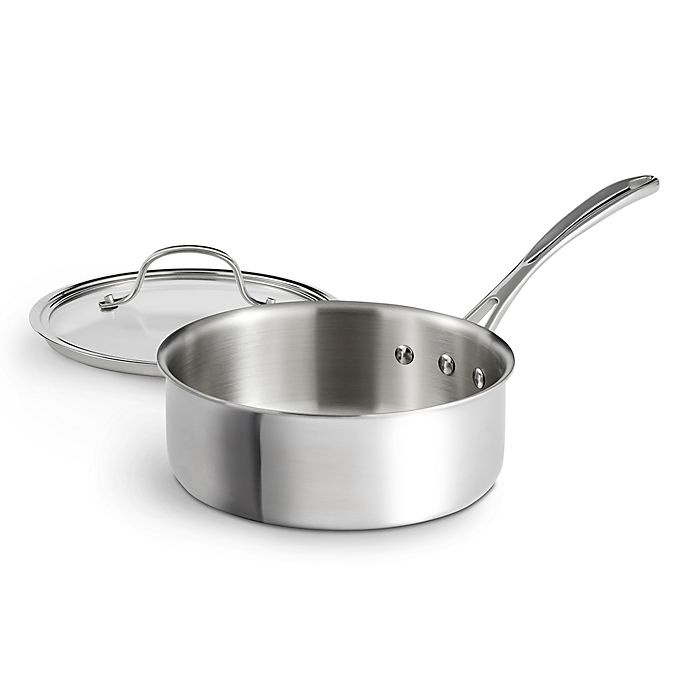 slide 3 of 5, Calphalon Tri-Ply Stainless Steel Shallow Saucepan with Lid, 2.5 qt