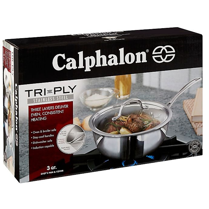slide 5 of 5, Calphalon Tri-Ply Stainless Steel Chef's Pan, 3 qt