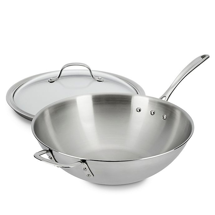 slide 2 of 6, Calphalon Tri-Ply Stainless Steel Stir Fry Pan with Lid, 12 in