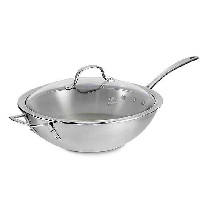 slide 1 of 6, Calphalon Tri-Ply Stainless Steel Stir Fry Pan with Lid, 12 in