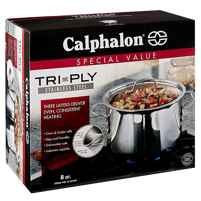slide 2 of 5, Calphalon Tri-Ply Stainless Steel Stockpot with Lid, 8 qt