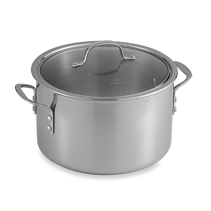slide 1 of 5, Calphalon Tri-Ply Stainless Steel Stockpot with Lid, 8 qt