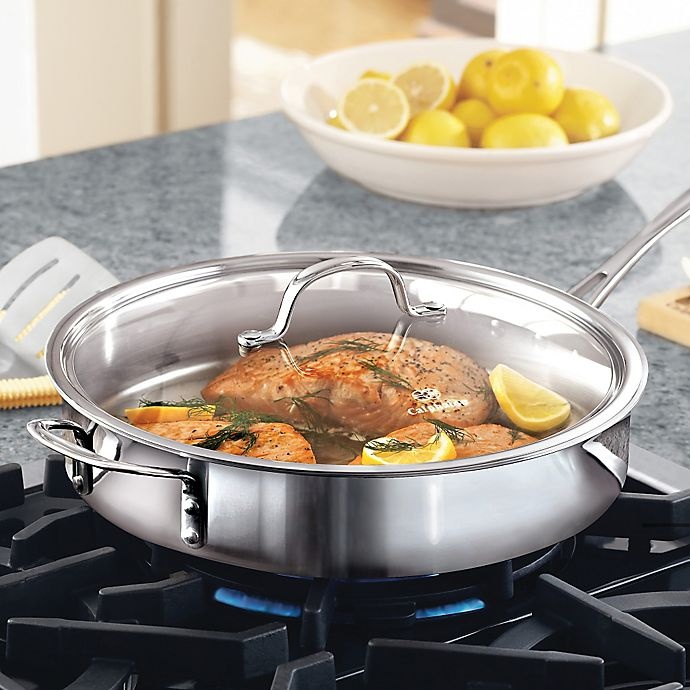 slide 3 of 5, Calphalon Tri-Ply Stainless Steel Saute Pan with Lid, 5 qt