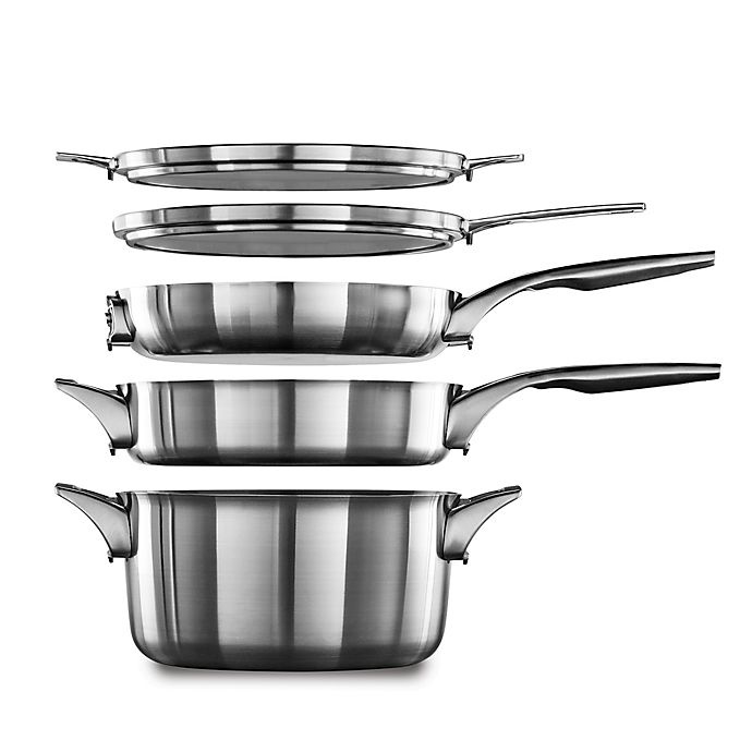 slide 5 of 6, Calphalon Premier Space Saving Stainless Steel Cookware Set, 10 ct
