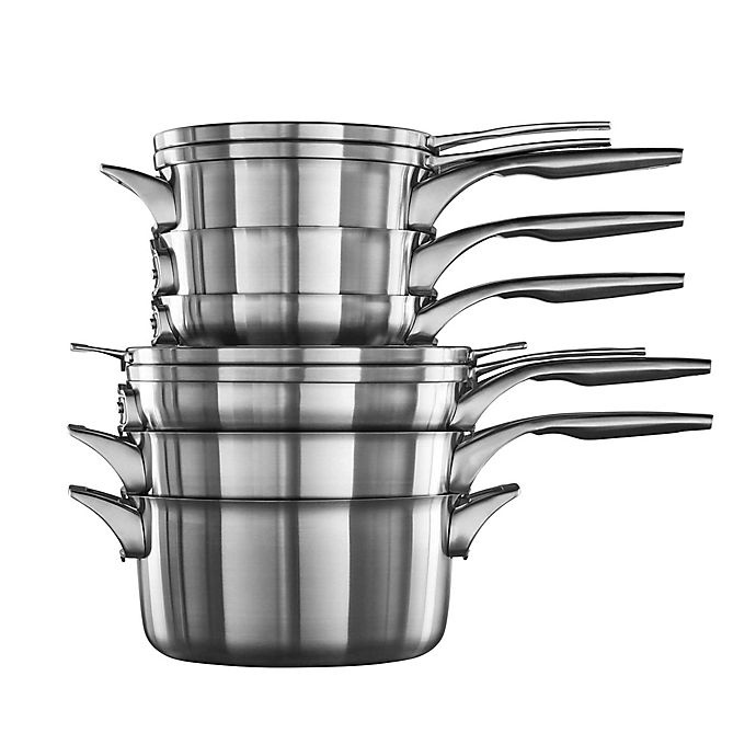 slide 1 of 6, Calphalon Premier Space Saving Stainless Steel Cookware Set, 10 ct