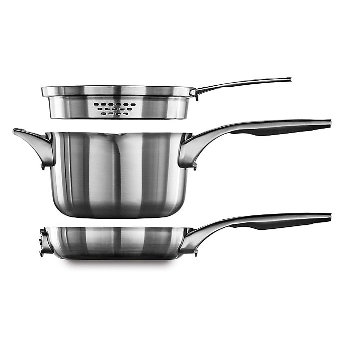 slide 4 of 4, Calphalon Premier Space Saving Stainless Steel Cookware Set, 6 ct