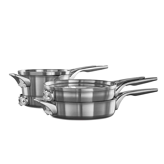 slide 1 of 4, Calphalon Premier Space Saving Stainless Steel Cookware Set, 6 ct