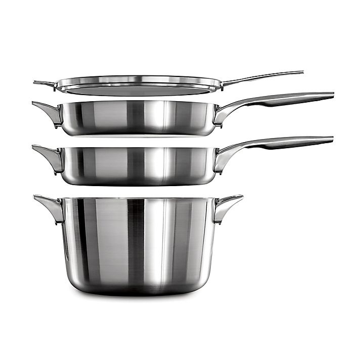 slide 5 of 6, Calphalon Premier Space Saving Stainless Steel Fry Pan with Lid, 12 in