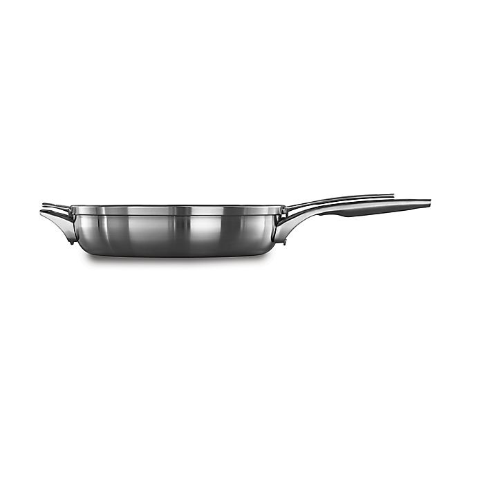 slide 1 of 6, Calphalon Premier Space Saving Stainless Steel Fry Pan with Lid, 12 in