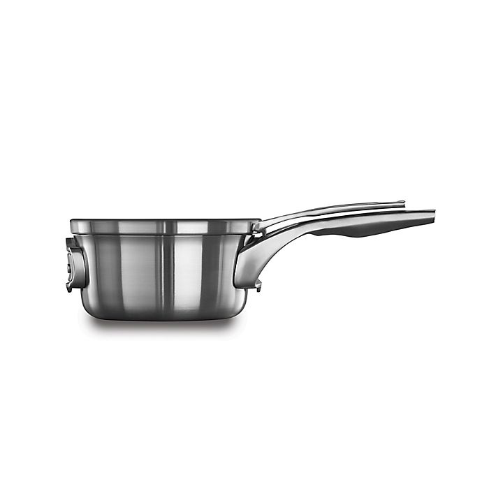 slide 1 of 2, Calphalon Premier Space Saving Stainless Steel Saucepan with Lid, 1.5 qt