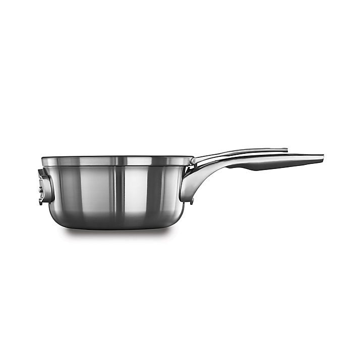 slide 1 of 2, Calphalon Premier Space Saving Stainless Steel Saucepan with Lid, 2.5 qt