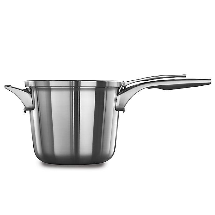 slide 1 of 1, Calphalon Premier Space Saving Stainless Steel Saucepan with Lid, 4.5 qt
