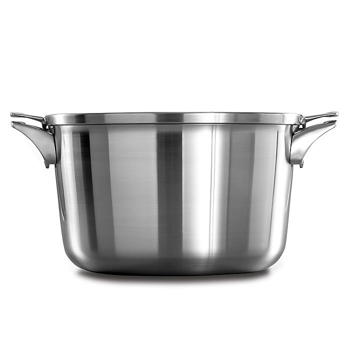 slide 1 of 2, Calphalon Premier Space Saving Stainless Steel Stock Pot with Lid, 12 qt
