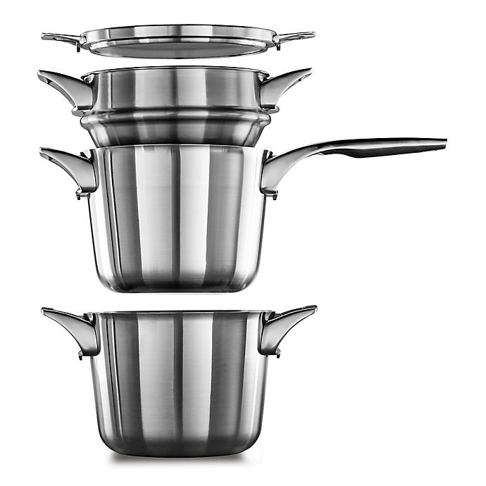 slide 2 of 2, Calphalon Premier Space Saving Stainless Steel Saucepan with Double Boiler, 4.5 qt