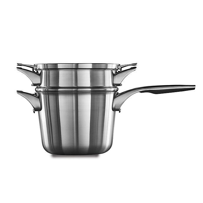 slide 1 of 2, Calphalon Premier Space Saving Stainless Steel Saucepan with Double Boiler, 4.5 qt