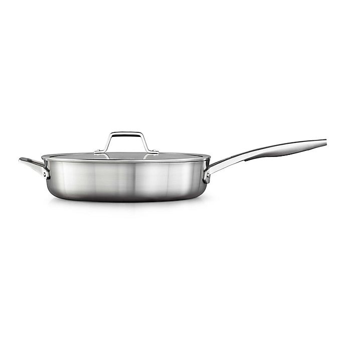 slide 1 of 7, Calphalon Premier Stainless Steel Covered Saute Pan with Helper Handle, 5 qt