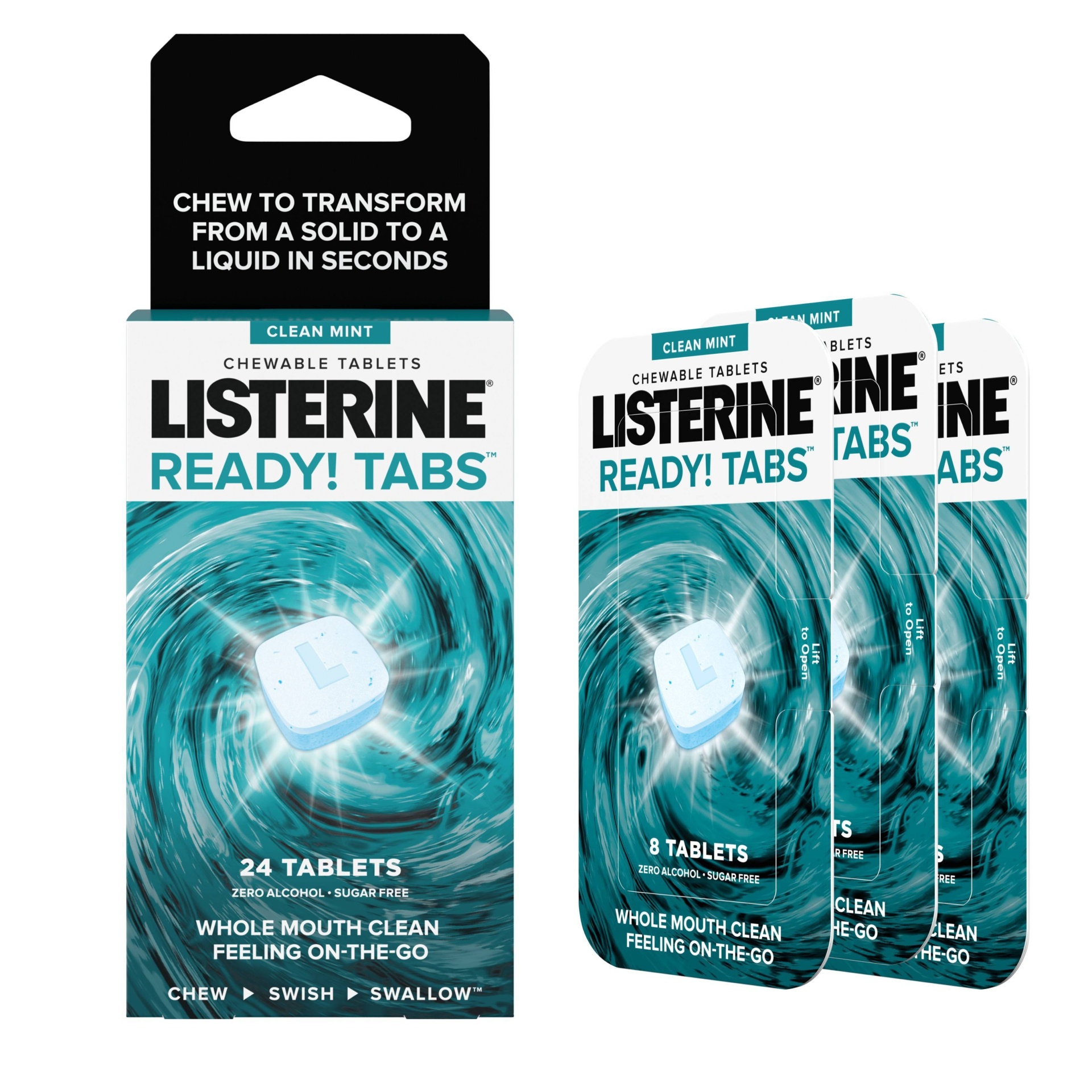 slide 1 of 3, Listerine Ready! Tabs Chewable Tablets Clean Mint, 24 ct