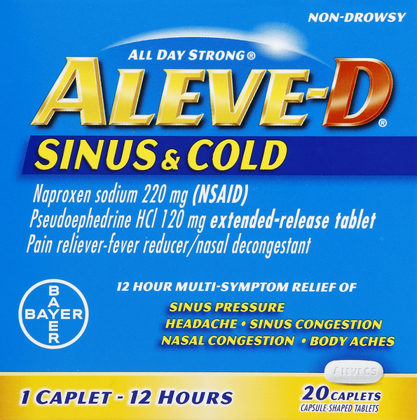 slide 1 of 6, Aleve Sinus & Cold Caplets, 20 ct
