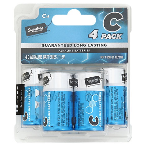 slide 1 of 1, Signature Select Batteries Alkaline C Guaranteed Long Lasting, 4 ct