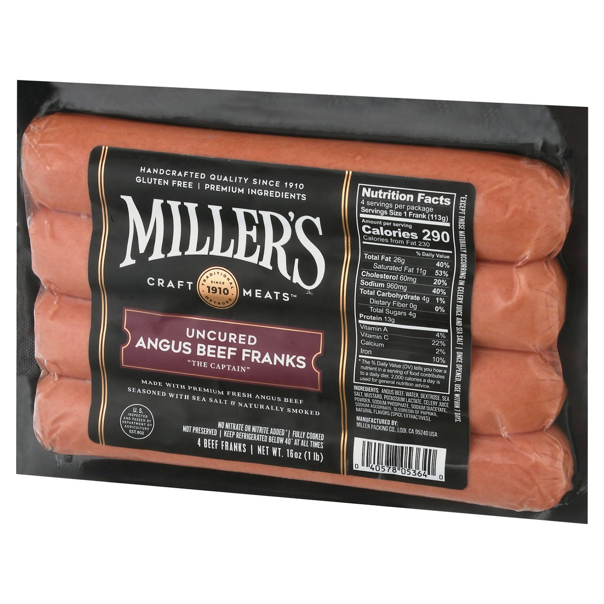 slide 3 of 4, Millers Beef Frank Colossal Angus - 16 Oz, 16 oz