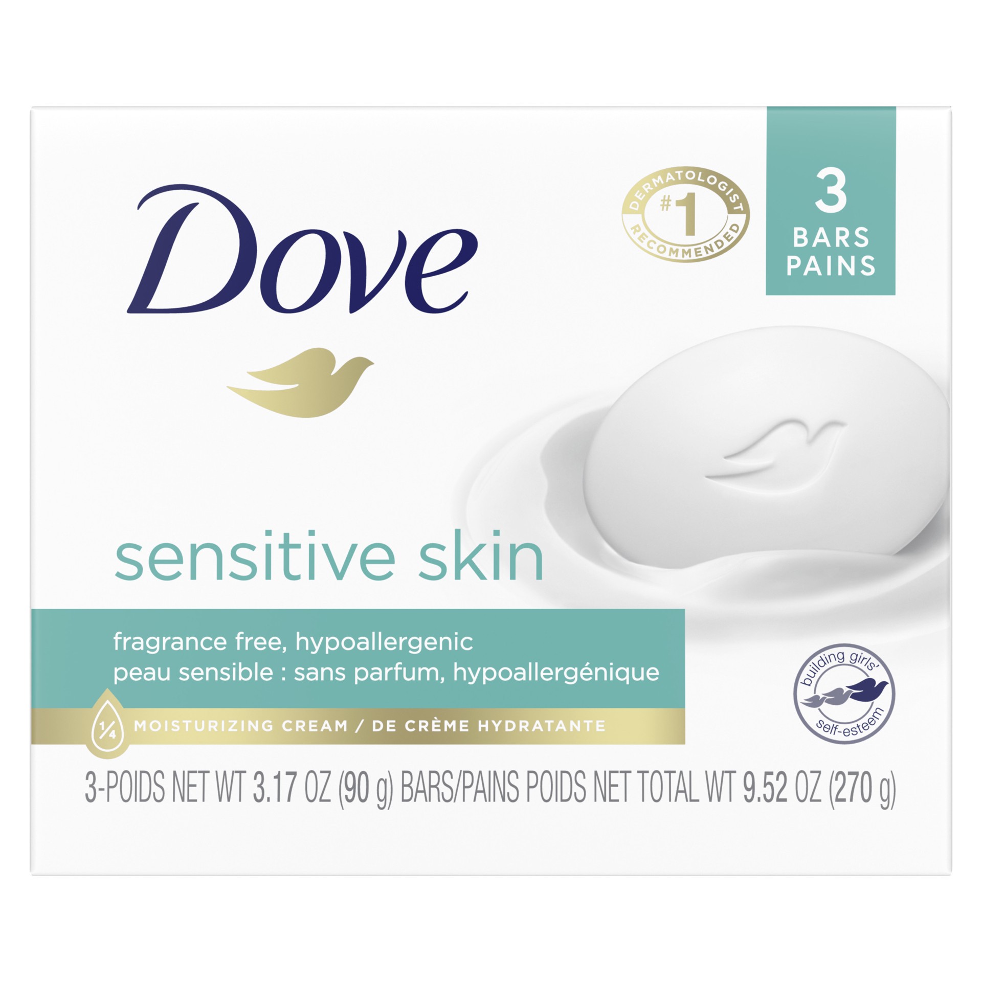 slide 1 of 3, Dove Beauty Bar More Moisturizing Than Bar Soap Sensitive Skin, 3.17 oz, 3 Bars , 3.17 oz