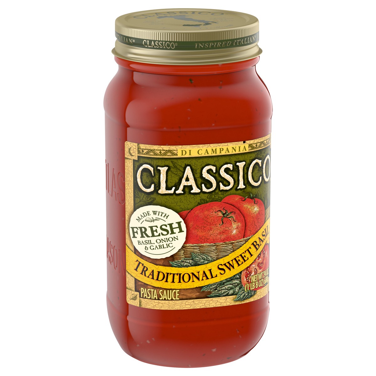 slide 3 of 9, Classico Traditional Sweet Basil Pasta Sauce Jar, 24 oz