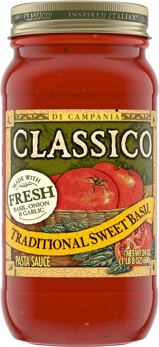 slide 5 of 9, Classico Traditional Sweet Basil Pasta Sauce Jar, 24 oz