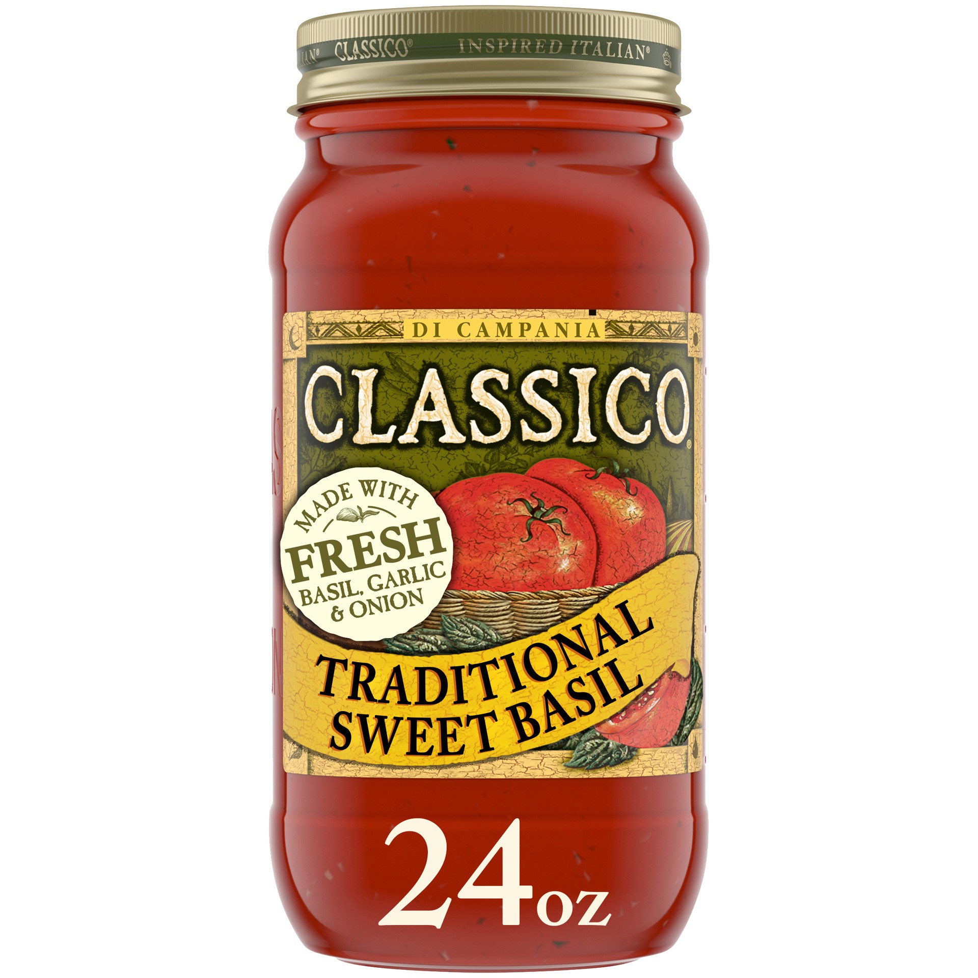 slide 1 of 9, Classico Traditional Sweet Basil Pasta Sauce Jar, 24 oz