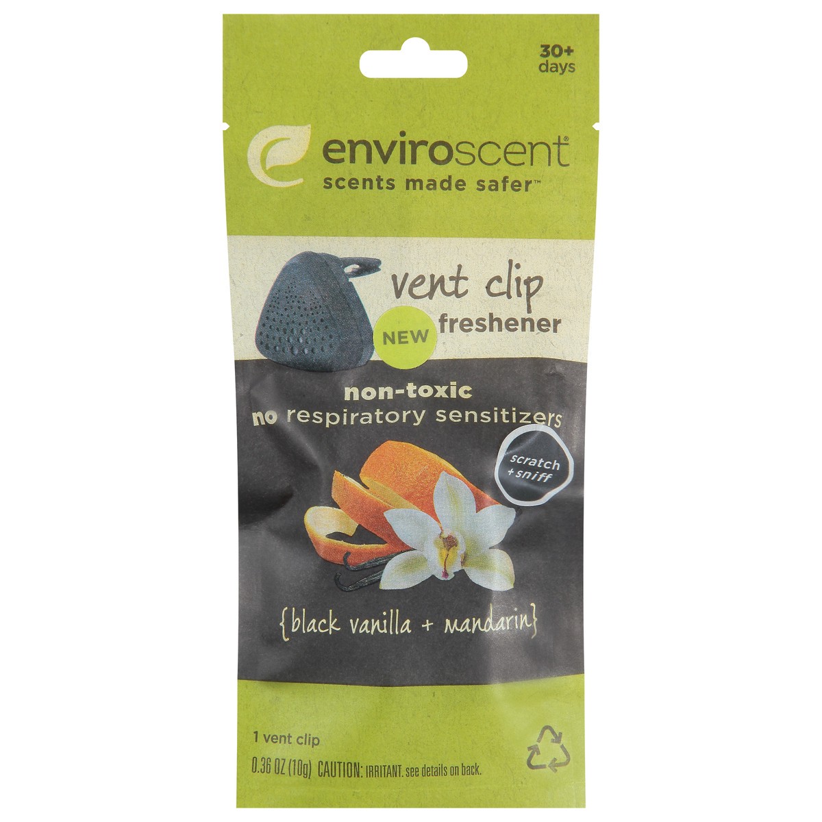 slide 1 of 9, Enviroscent Auto Vent Clip Black Van Mandarin, 1 ct