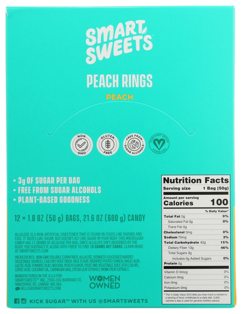 slide 1 of 10, SmartSweets Peach Rings - Tangy, 12 ct