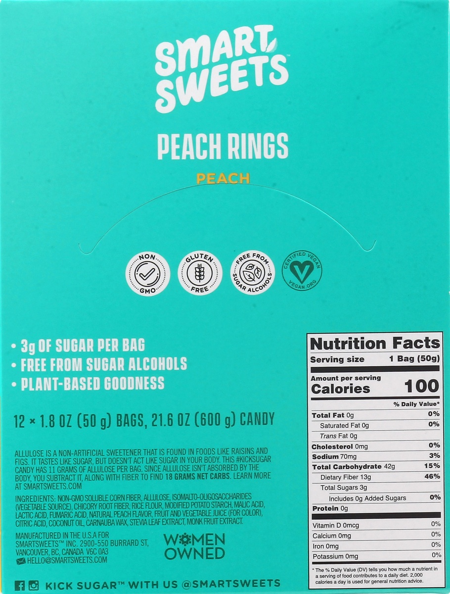 slide 10 of 10, SmartSweets Peach Rings - Tangy, 12 ct