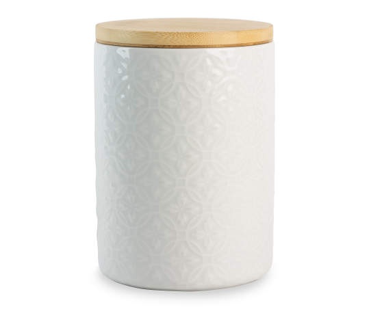 slide 1 of 1, 10 Strawberry Street Bliss Hampton Medium White Ceramic Embossed Canister With Bamboo Lid, 1 ct