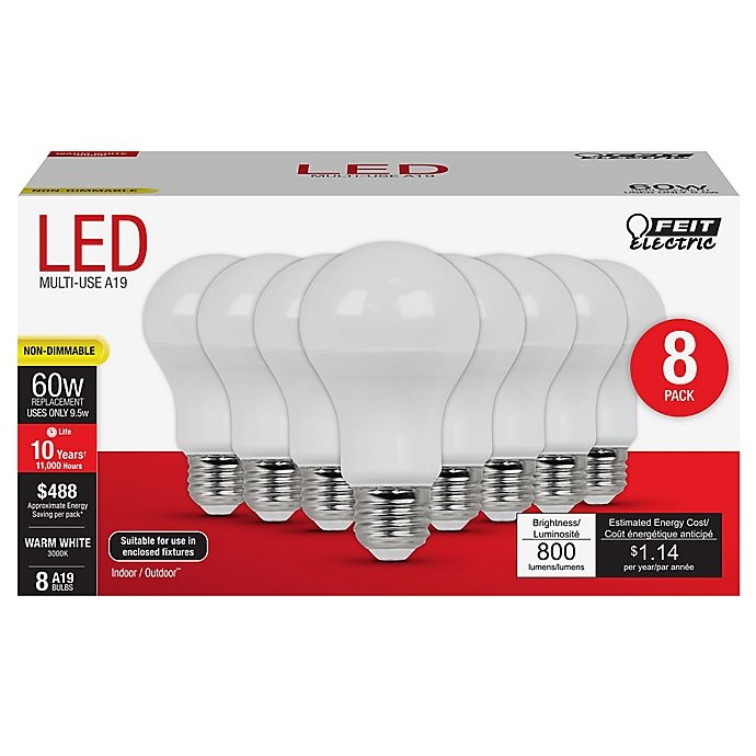 slide 2 of 2, Feit Electric 60-Watt Equivalent A19 LED Light Bulbs, 8 ct