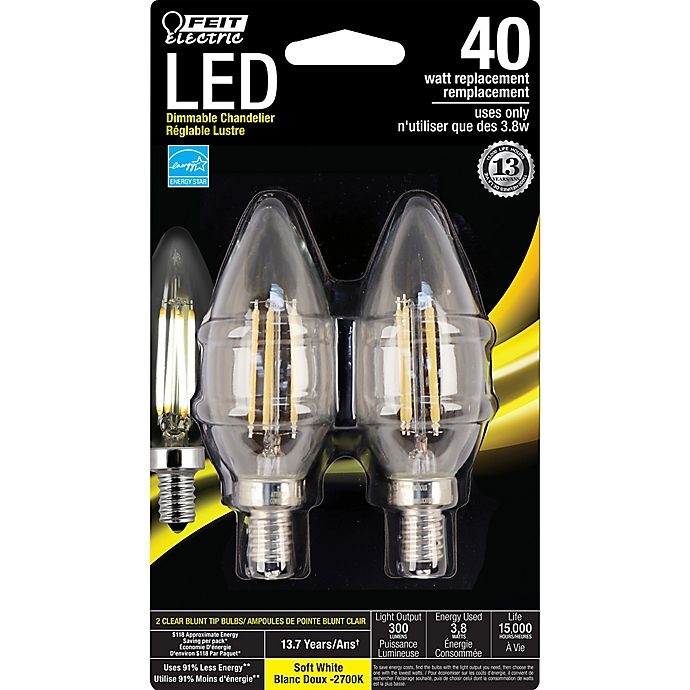 slide 2 of 3, Feit Electric 40-Watt Decorative Chandelier LED Light Bulbs, 2 ct