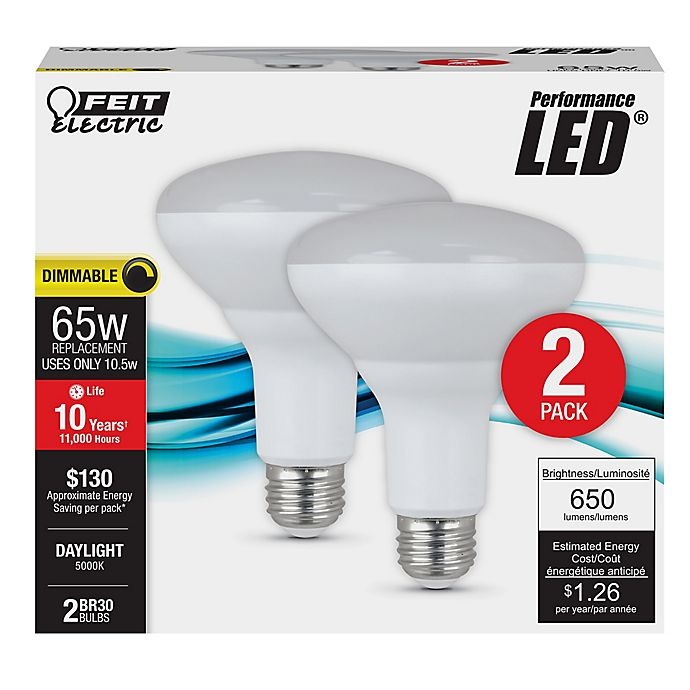 slide 2 of 3, Feit Electric 65-Watt Equivalent BR30 LED Light Bulbs, 2 ct