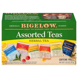 Bigelow Six Assorted, Caffeine Free Herbal Tea, Tea bags, 18 TB, 18 individually wrapped tea bags