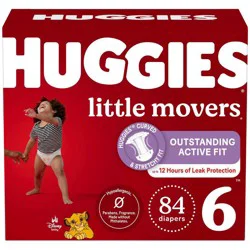 Huggies Little Movers Baby Diapers, Size 6, 84 Ct