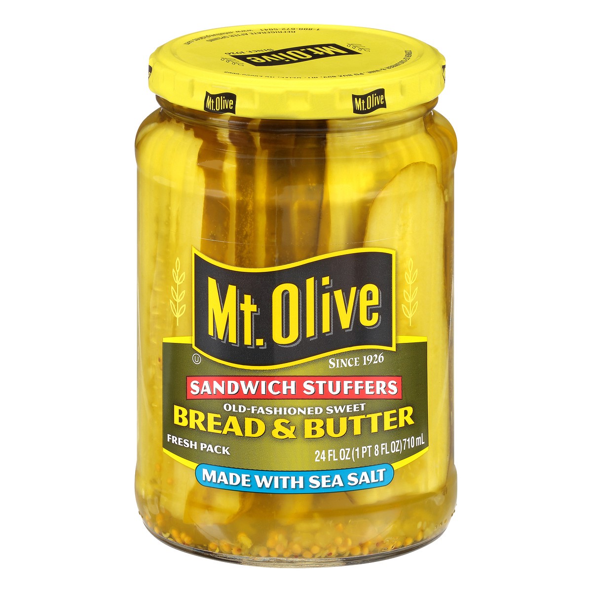 slide 1 of 8, Mt. Olive Bread & Butter Sandwich Stuffers With Sea Salt, 24 fl oz