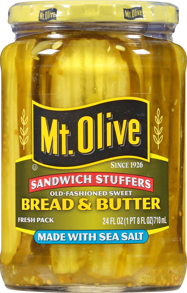 slide 3 of 8, Mt. Olive Bread & Butter Sandwich Stuffers With Sea Salt, 24 fl oz