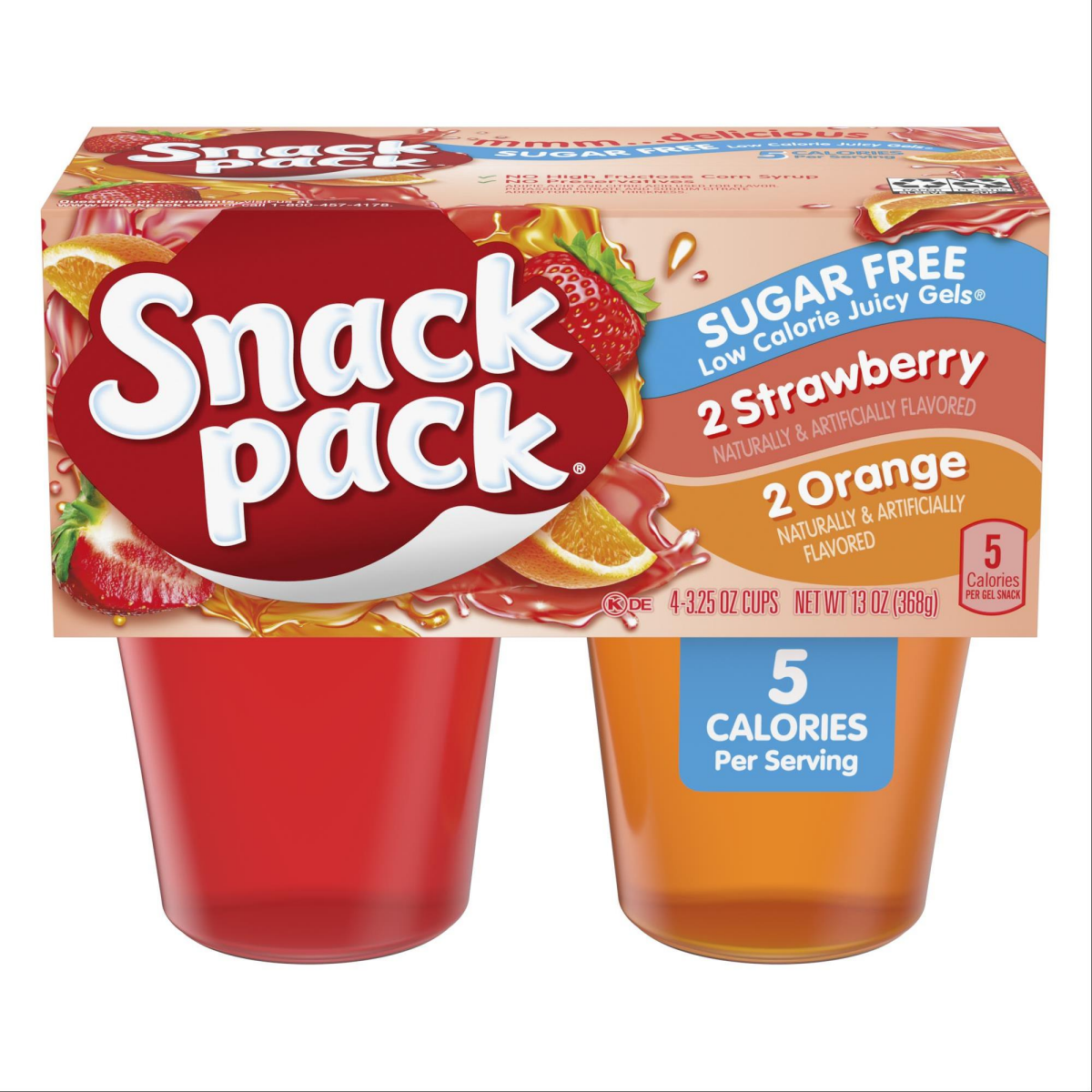slide 1 of 1, Hunt's Snack Pack Sugar-Free Strawberry And Orange Juicy Gels / Cups, 4 ct; 3.25 oz