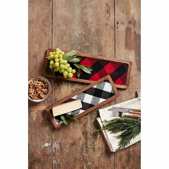 slide 2 of 2, Mud Pie Buffalo Plaid Enamel Rectangular Serving Tray Set - Brown, 2 ct