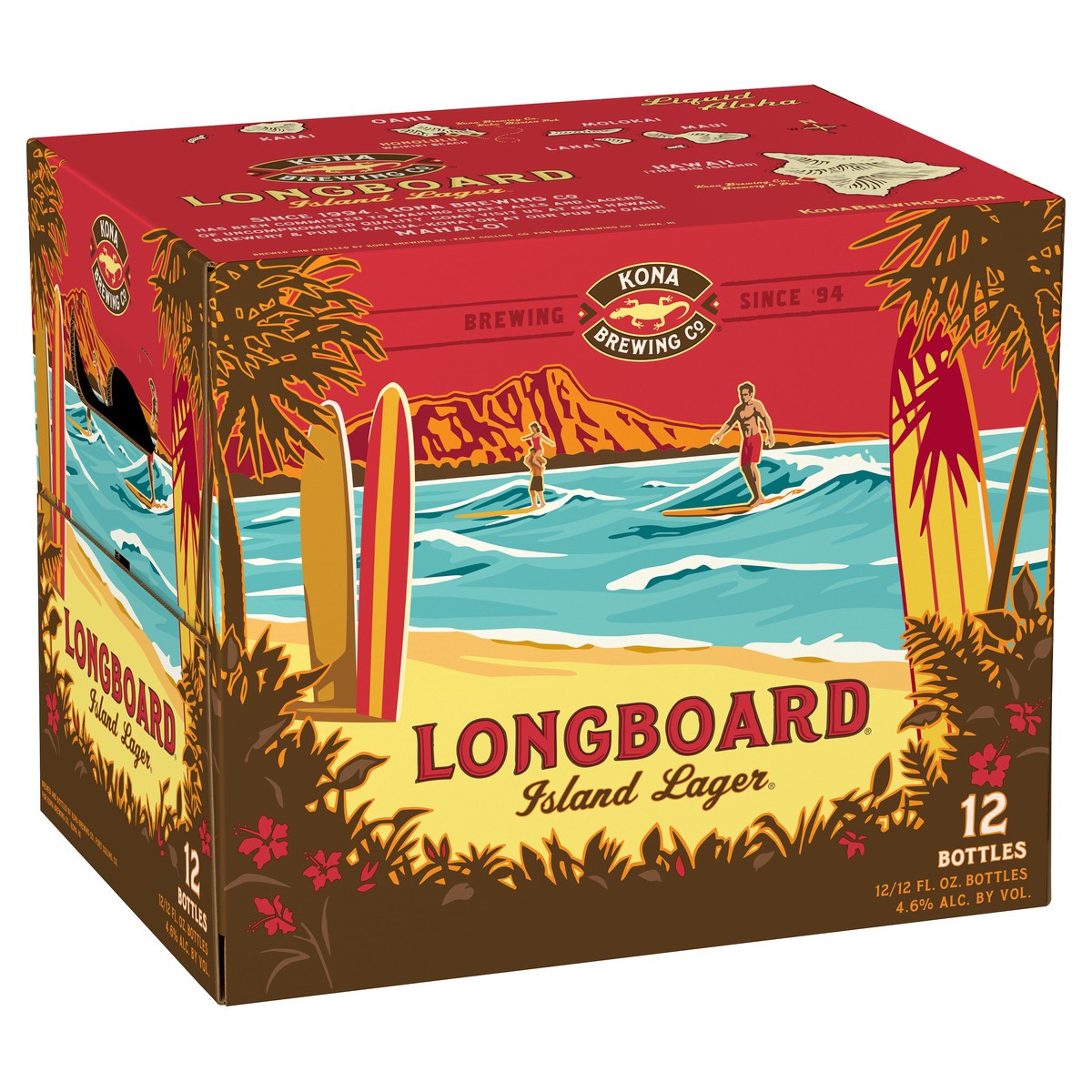 slide 11 of 11, Kona Brewing Co.. Longboard Island Lager Beer, 12 Pack Beer, 12 FL OZ Bottles, 144 fl oz