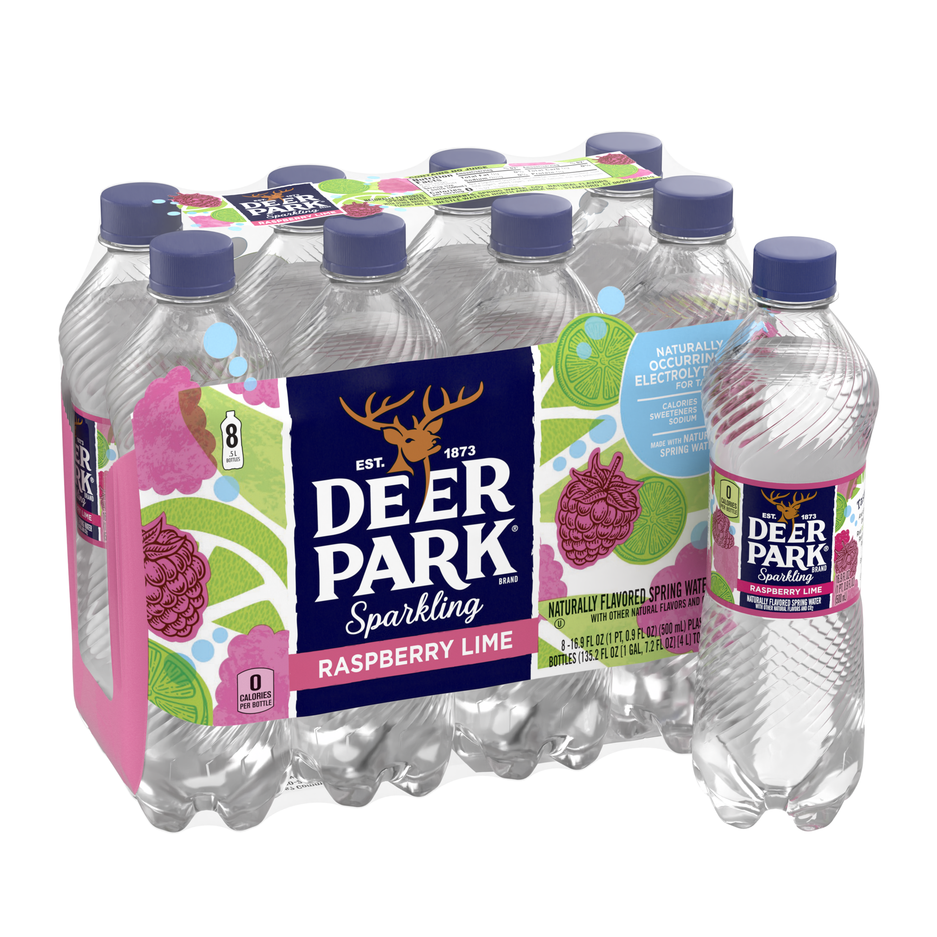 slide 3 of 5, Deer Park Sparkling Water, Raspberry Lime, 16.9 oz. Bottles (8 Count), 16.9 fl oz