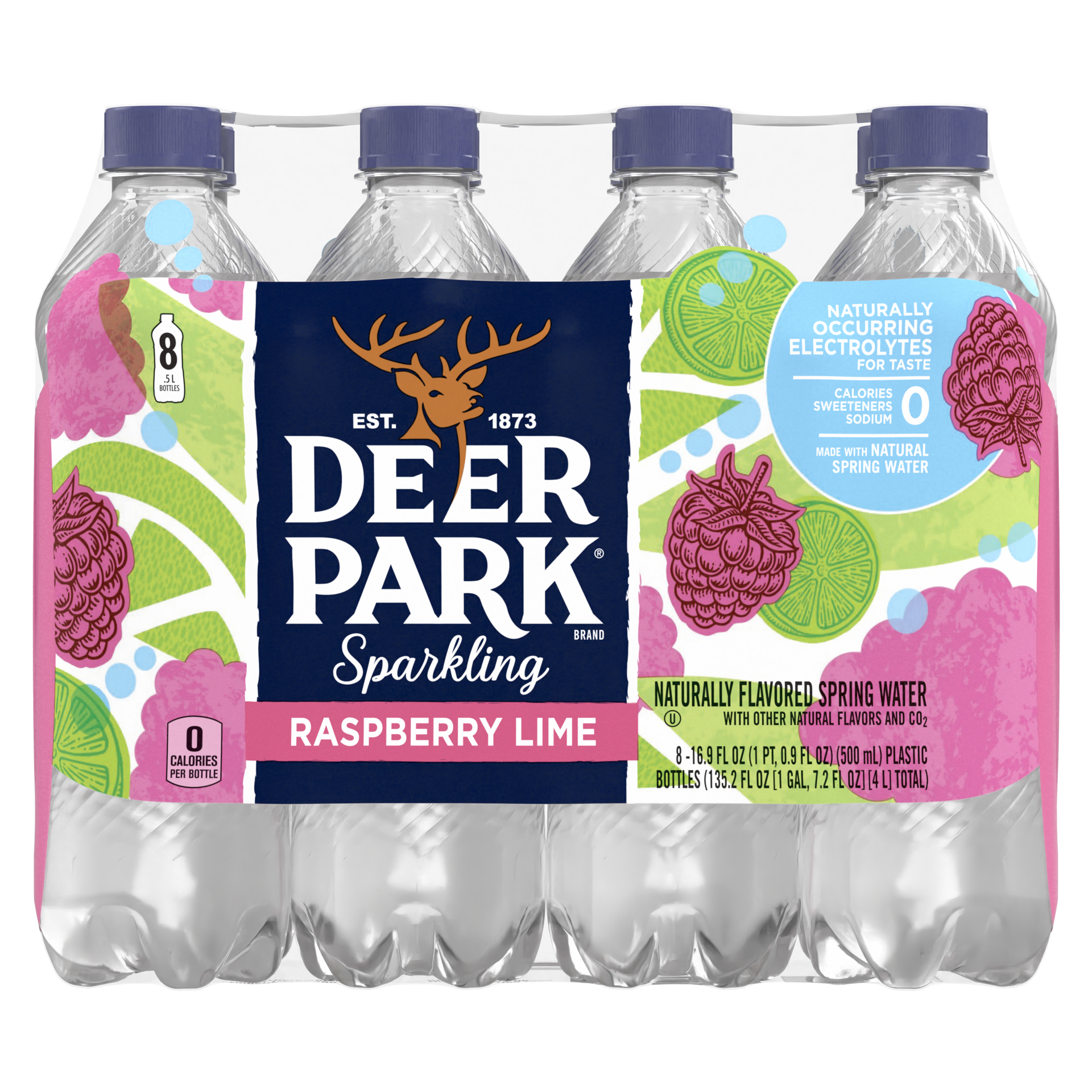 slide 1 of 5, Deer Park Sparkling Water, Raspberry Lime, 16.9 oz. Bottles (8 Count), 16.9 fl oz