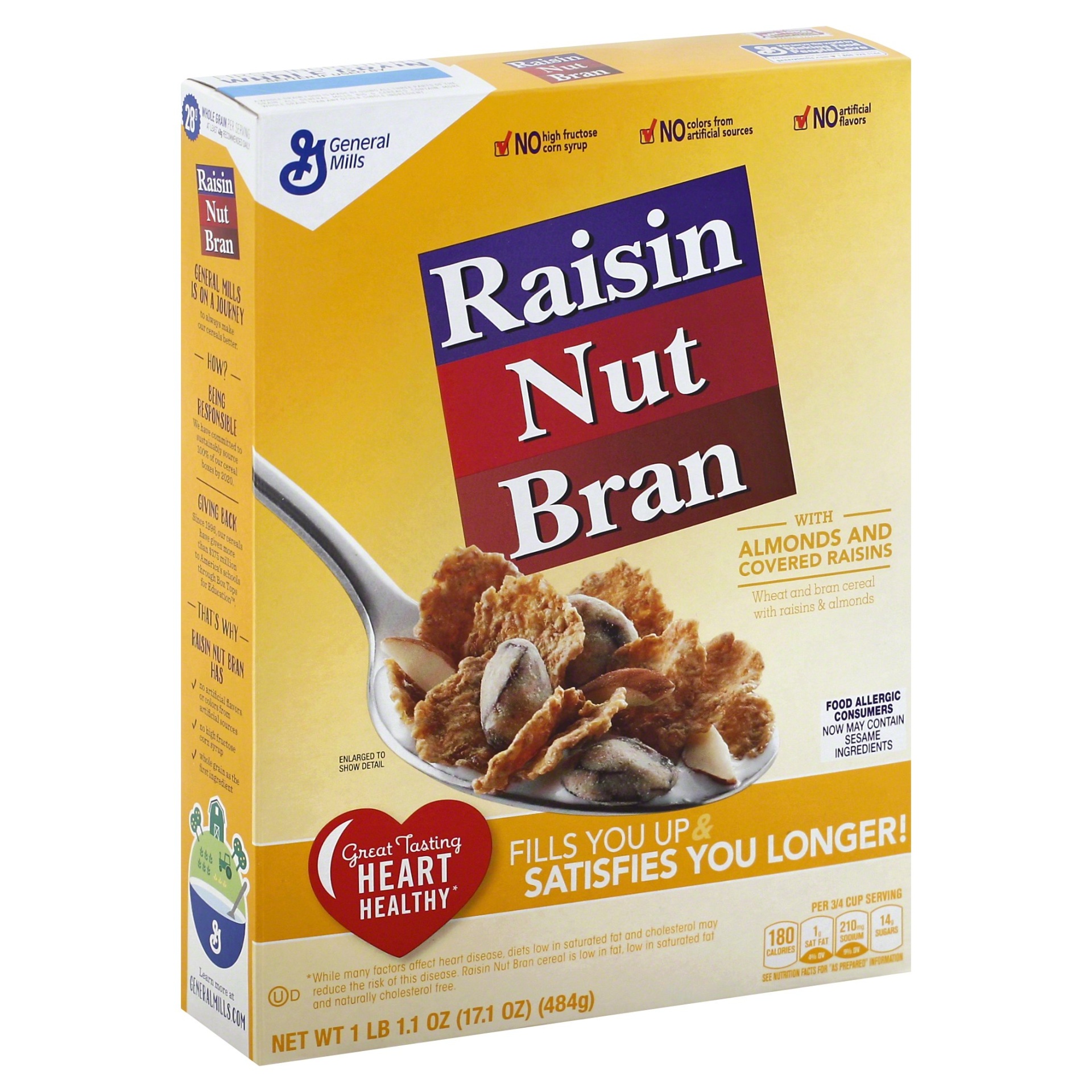 slide 1 of 1, General Mills Raisin Nut Bran Cereal With Almonds And Covered Raisins, 17.1 oz